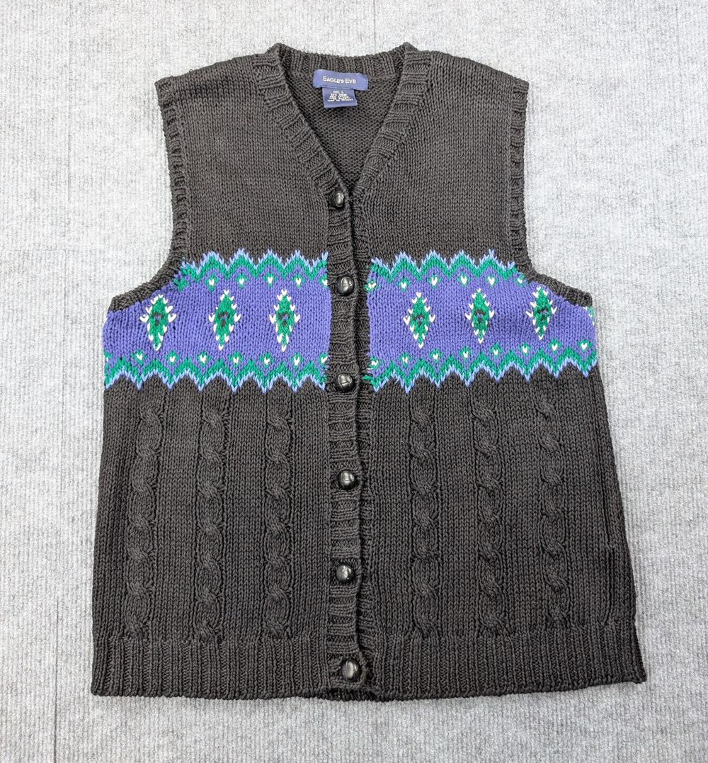 Eagles Eye Sweater Vest Womens Large Southwestern Cable Knit Vintage Boho Rodeo
